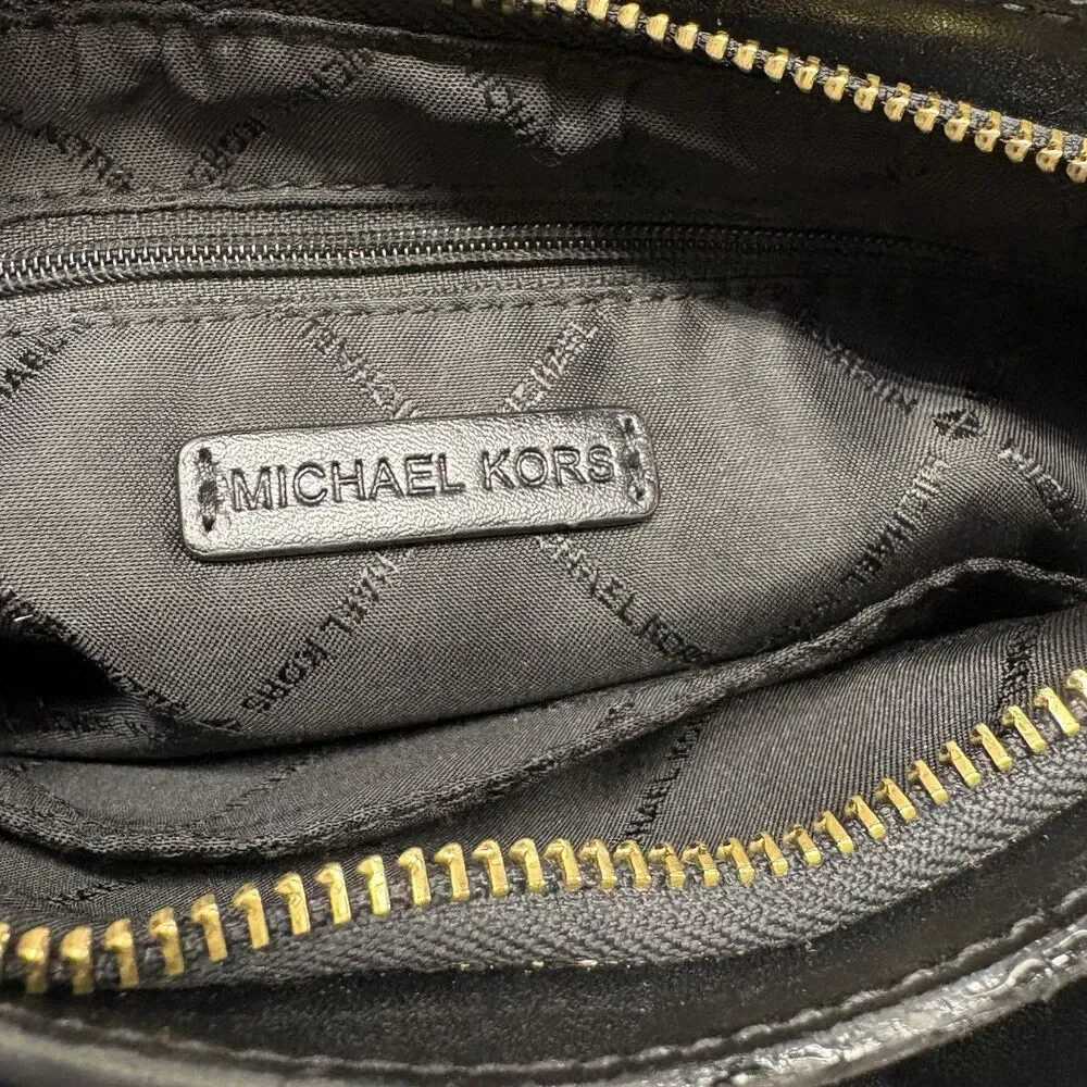 Michael Kors Trisha Medium Crossbody Bag Black Pebbled Leather Sectioned Luxe